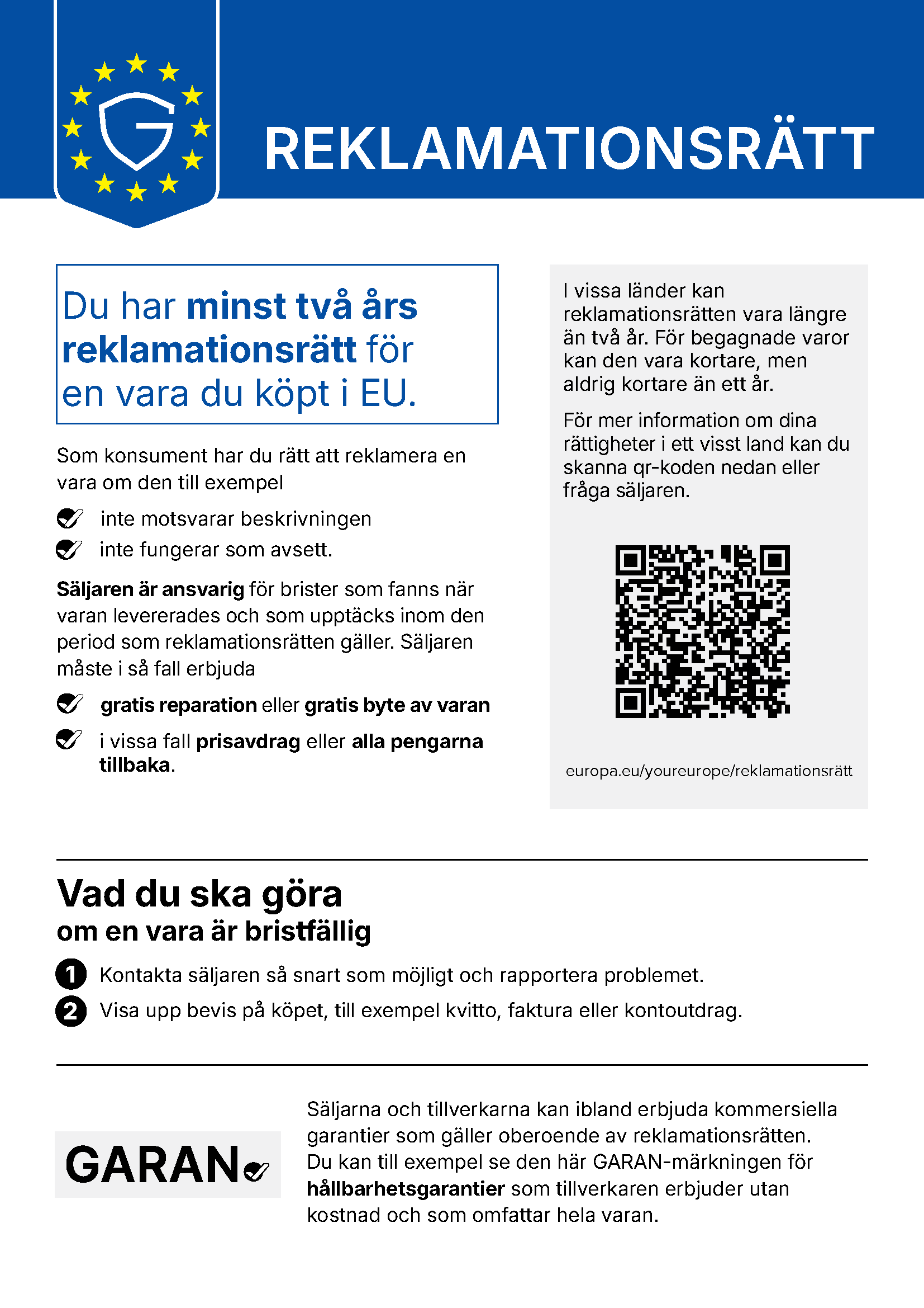 EU:s harmoniserade meddelande om reklamationsrätt