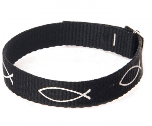 Armband vävt tyg – fisk (svart)